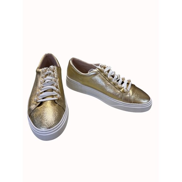 Stuart Weitzman Women’s Gold Shimmer Shoe/Sneakers Sz 9.5 SKU 5033 - Picture 3 of 12